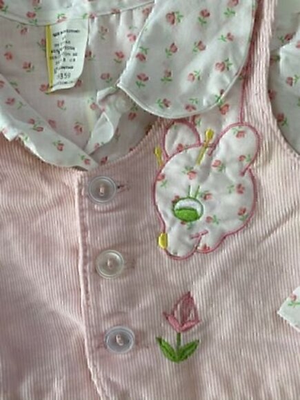 Vintage Giraffe Cirduroy Vest Button Down Top Set 12m Pink White Floral - Picture 2 of 4